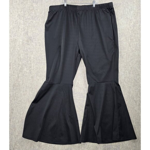 Black Flared Bell Bottom Pants Womens Elastic Waist Polyester Stretch Size 4xl - Picture 1 of 6